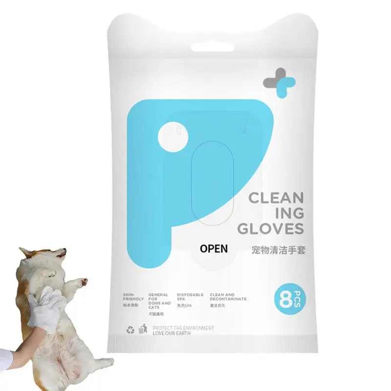 

Pet Cleaning Deodorizing Wipes Gloves 8pcs/Pack Non-woven Fabric Pet Hydrolate Bathing Grooming Gloves Pet Rinse Free Gloves