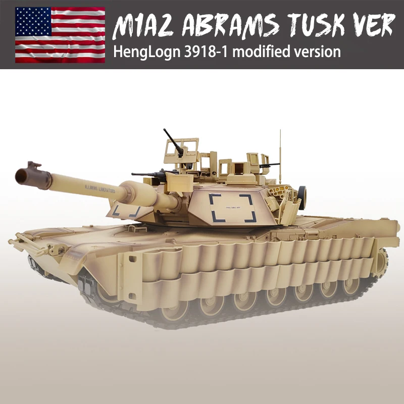 

TUSK 1/16 U.S. M1A2 Abrams Main Battle Tank RC Simulation Model 2.4G Off-road Henglong 3918-1 7.0 Modified RC Car Toys
