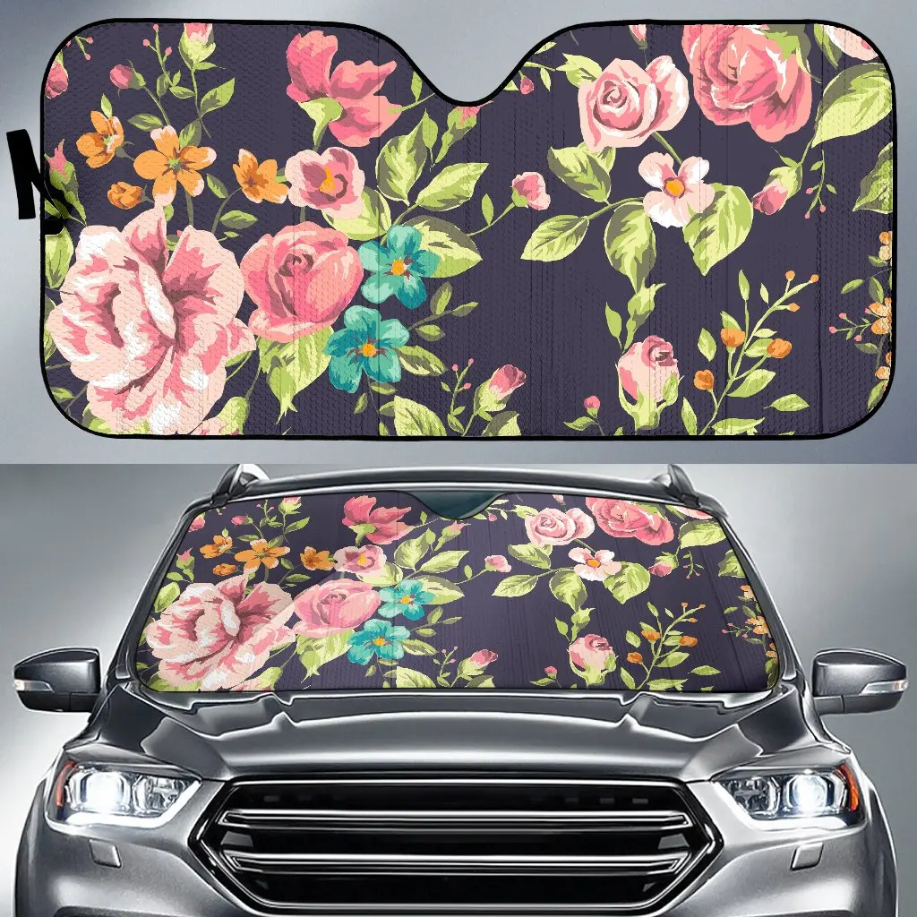 

Vintage Rose Floral Flower Pattern Print Car Sun Shade