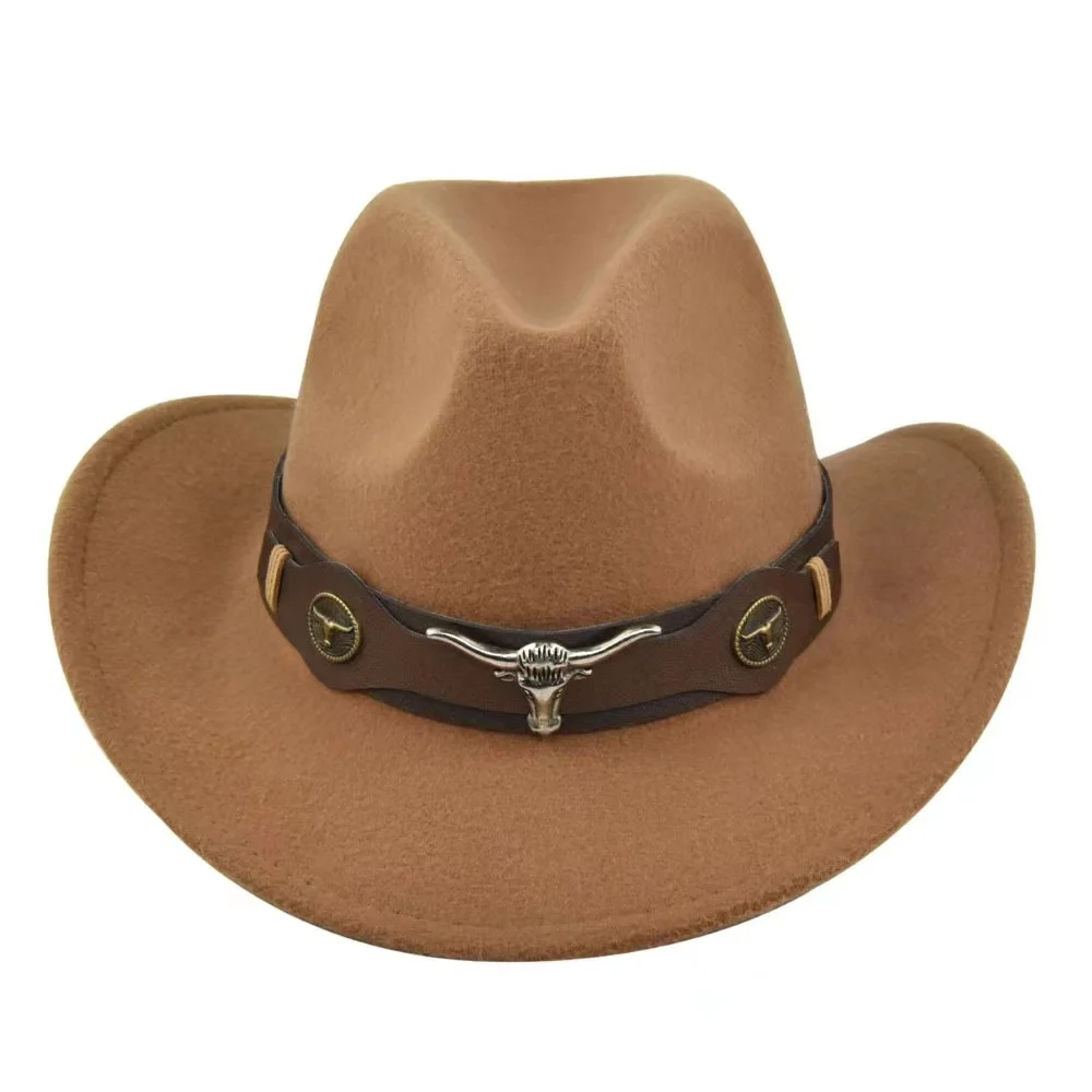 Casual Western Cowboy Hat Sun Hat Cowgirls Children Hat Artificial Suede Wide Brim Leisure Hallo Beltween Men Woman Hat Ox Head