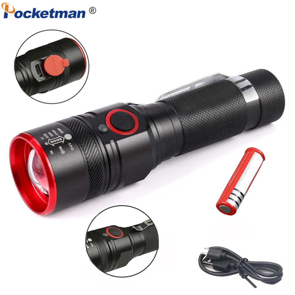 Pocketman LED Flashlight Portable Camping Flashlights Zoomable Torch Waterproof Torches Use 18650 Battery