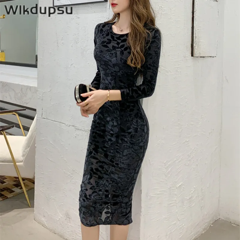 

Vintage Y2K Goth Retro Black Dress Women Long Sleeve Autumn Winter Midi Slim Bodycon Casual Sexy Party Vestidos Female Clothes