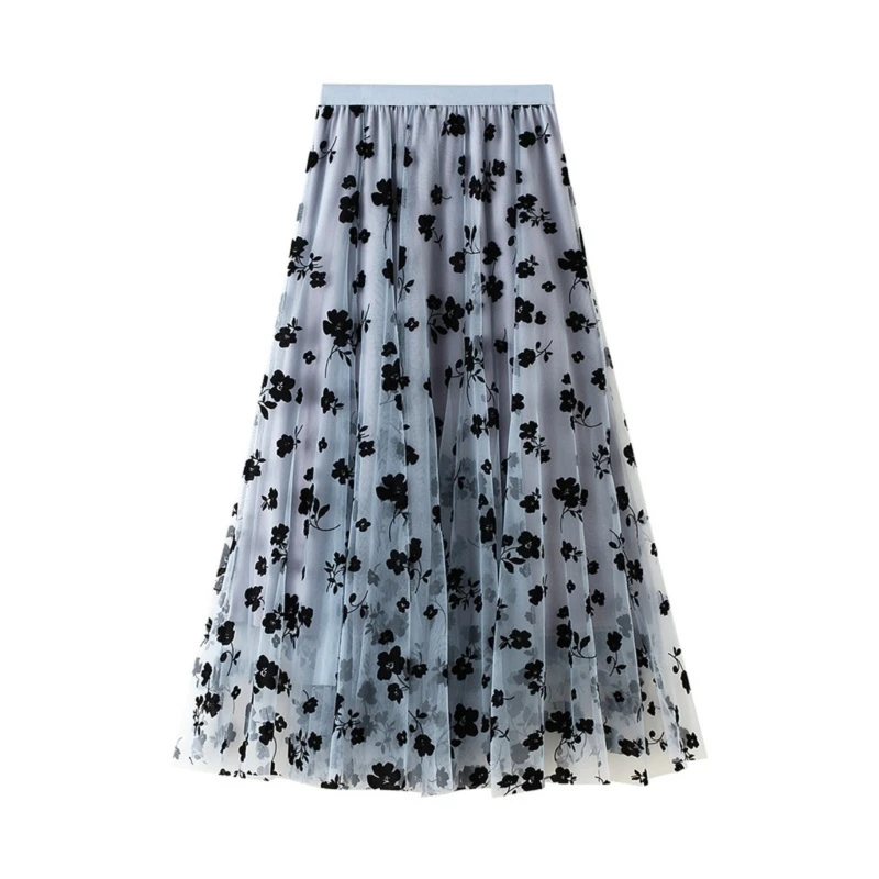 

Elegant Floral Print 3 Layer Half Skirt Summer Woman Yarn Skirt for Taking Photo