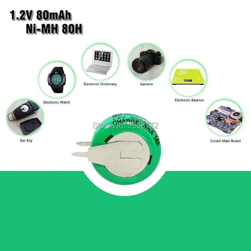 

New 1.2V 80mAh Ni-MH Ni MH Rechargeable Batteries With Solder Pins Rechargeable Button Cell Battery For Electric Toys