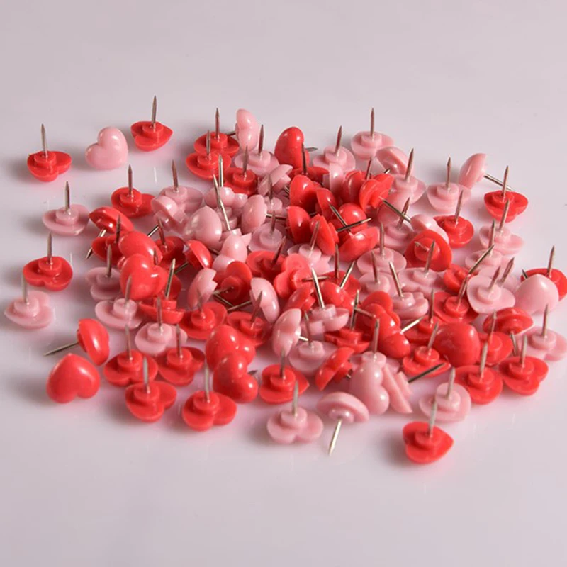 

Heart Shape 50pcs Plastic Quality Cork Board Safety Colored Push Pins Tack Office Accessories