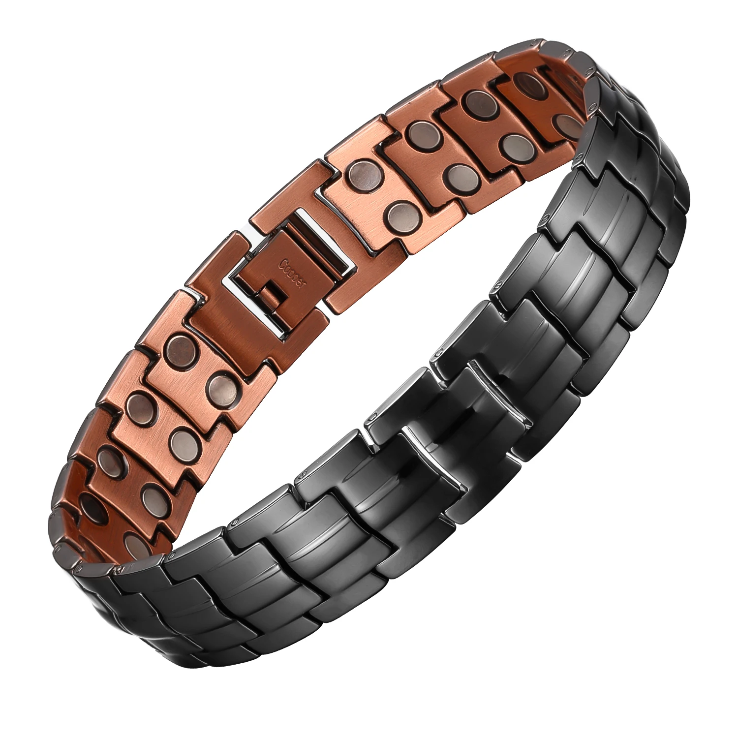 Men's Gun Black 99.95% Pure Copper Magnetic Therapy Bracelets Double Raw Magnets Power Energy Chain Link Fashion Bracelet