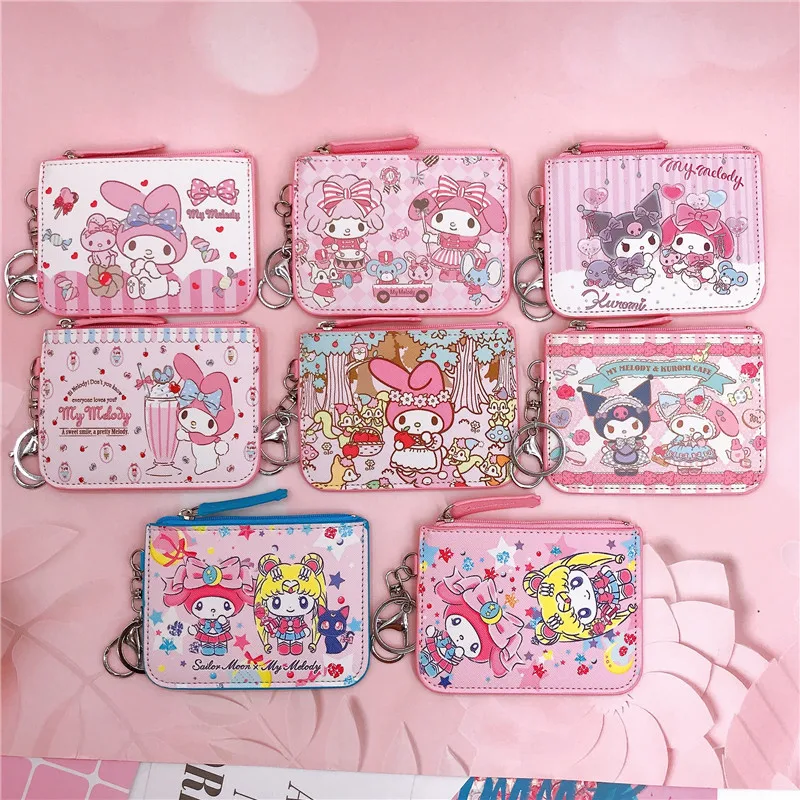 

Милые аксессуары Sanrio, кошелек для монет Hello Kittys Mymelody Kuromi, милый набор красивых карт, детские игрушки для девочек, подарок