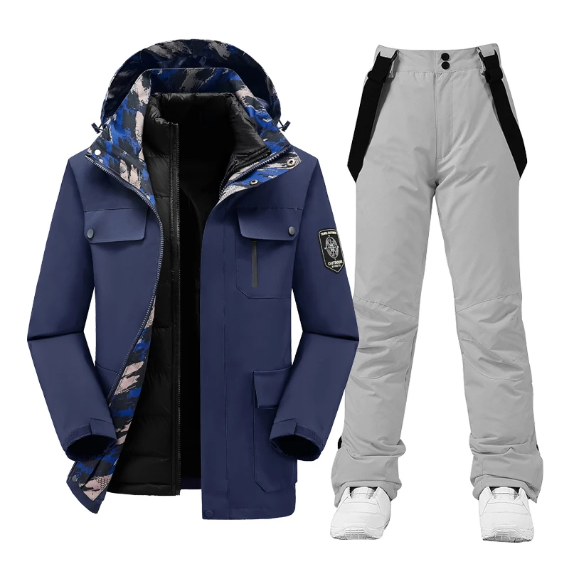 

Зимний теплый лыжный костюм, мужские ветрозащитные водонепроницаемые пуховики для сноуборда и штаны для снега, мужские лыжные костюмы для мужа, Комбинезоны