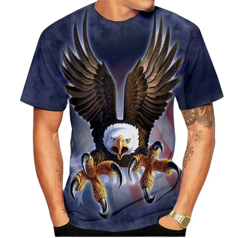 

Soaring Eagle 3D Print Men's T Shirt O Neck Short Sleeve Animal Funny Graphic Streetwear Summer Loose Male Oversized Tops Tees