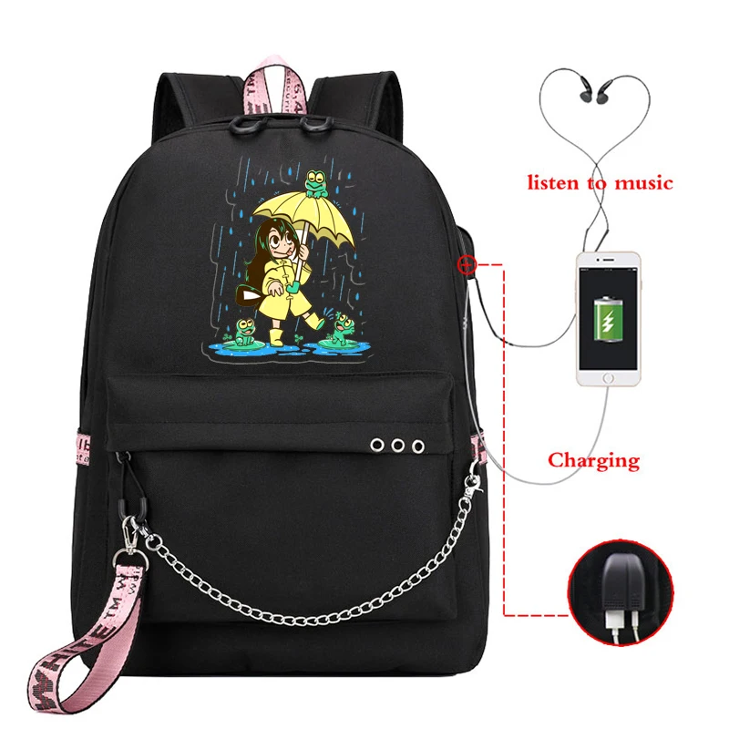 

My Hero Academia Best Frog Girl School Bag for Teenager Girls Backpack Usb Port Bookbag Anime Backpack Travel Laptop Rucksack