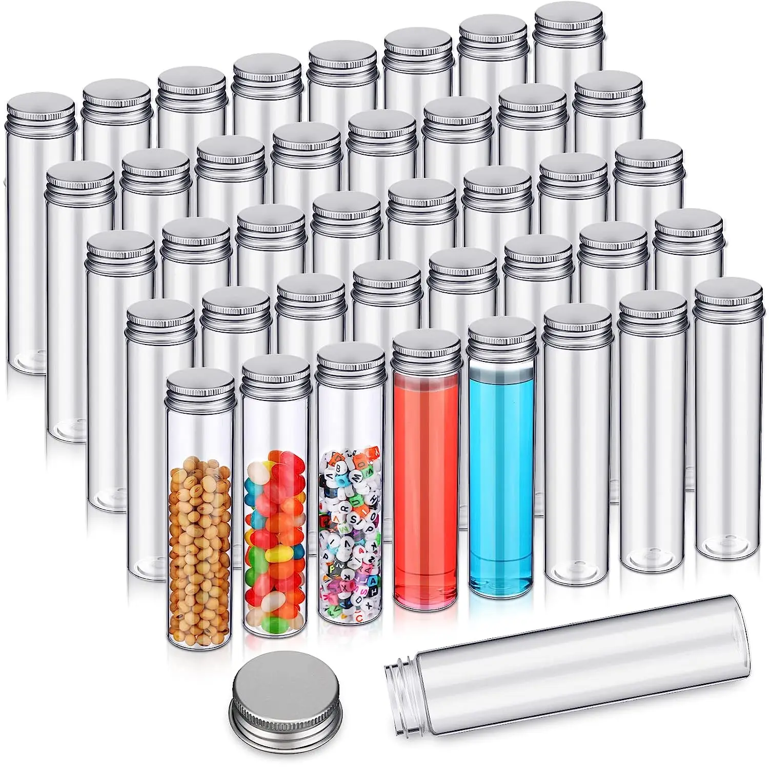 

30pcs 50ml Clear Flat Plastic Test Tubes for Candy and Beads Storage Scientific Experiments