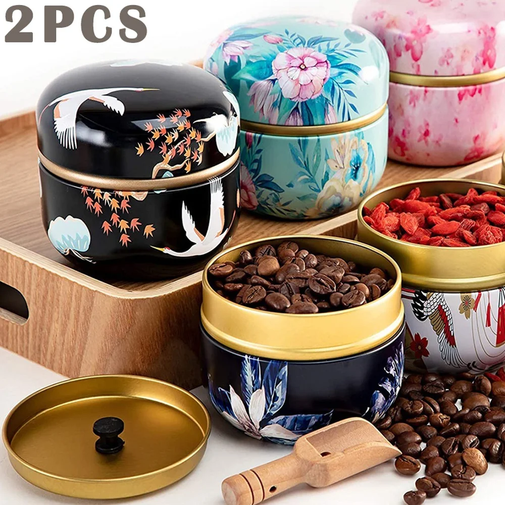 

2PCS Mini Tea Storage Tin Spice Jars Container Round Tinplate Coffee Sealed Cans Food Box Herb Candy Chocolate Sugar Candle Case
