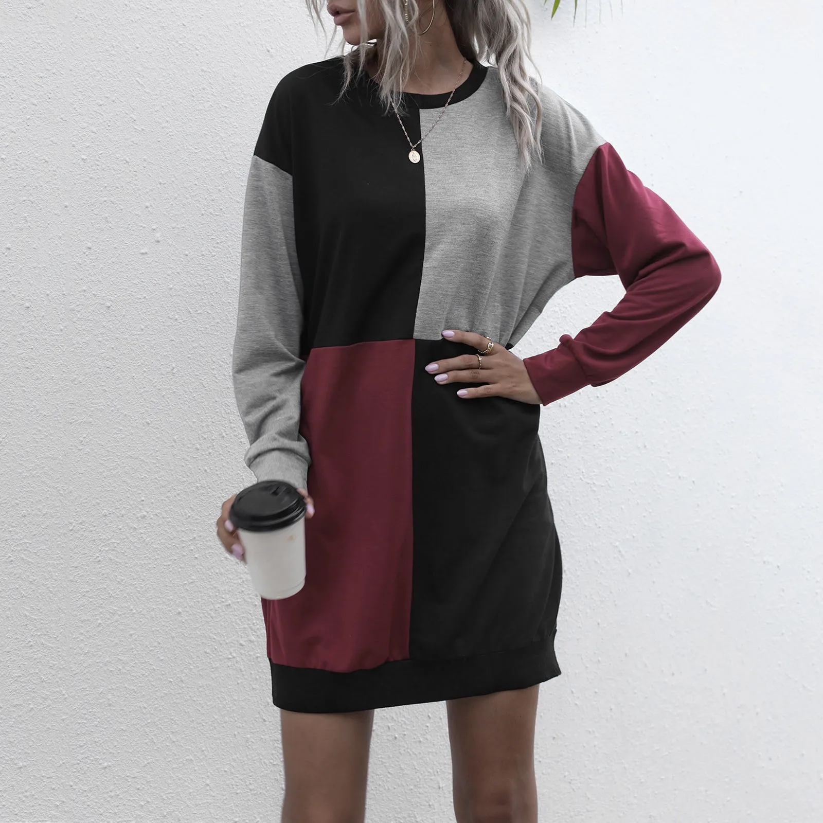 

Пуловеры, женское платье-свитшот, одежда с цветными блоками, женские весенне-осенне-зимние толстовки, женские повседневные свитшоты с кругл...