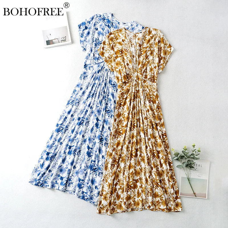 

Винтажное богемное Новое модное женское платье с рукавом летучая мышь с чернильным рисунком богемное платье с V-образным вырезом