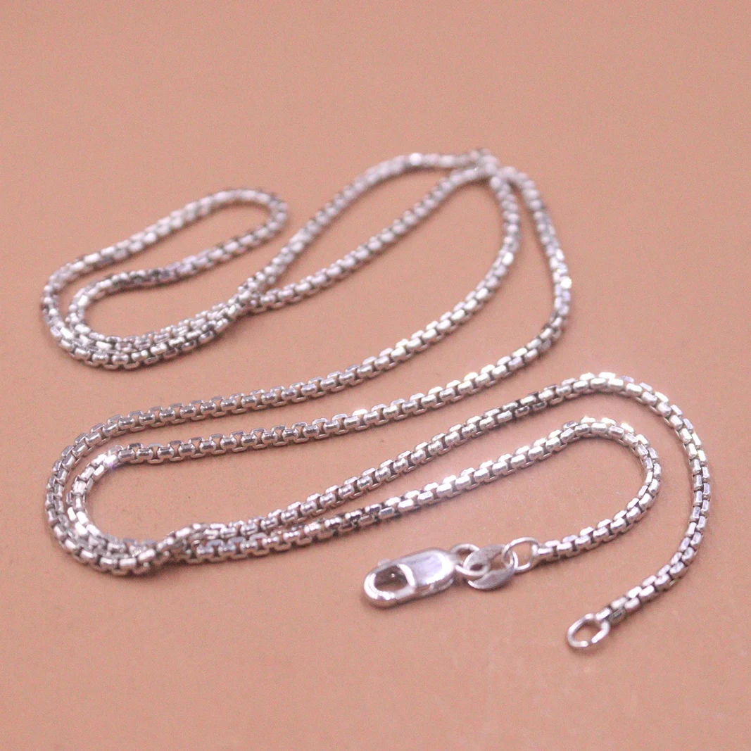 

Real Pure 18K White Gold Necklace Women 1.8mm Width Square Box Link Chain 20inch Length Stamp Au750 Lobster Clasp