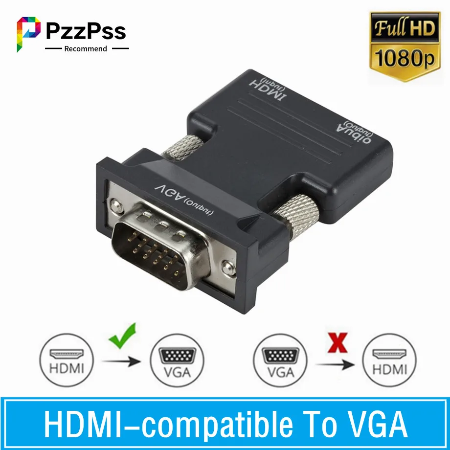 

PzzPss HDMI-compatible To VGA Video Converter With 3.5Mm Audio Cable HD 1080P Female To Male Adapter For PC Laptop To HDTV