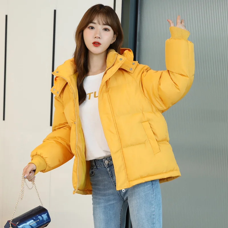 Short Loose Fitting Hood Plush Jacket Woman Winter 2023 with Feathers New In Outerwear Spring Quilted Coat Demi-season Oversize