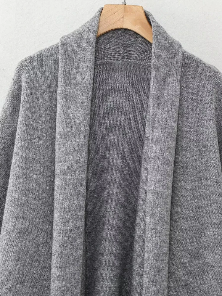 Zbza Женский Вязаный Кардиган Пальто Средней Длины Круглый Вырез Длинный Рукав