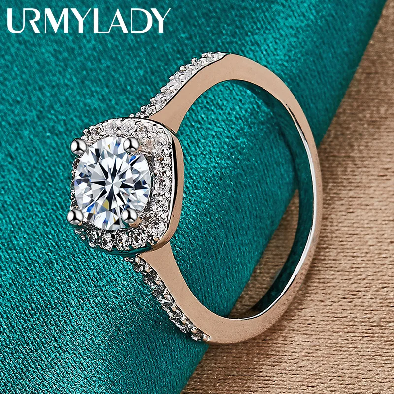 

URMYLADY 925 Sterling Silver Square AAA Zircon Charm 7-10# Ring For Women Wedding Engagement Fashion Jewellery