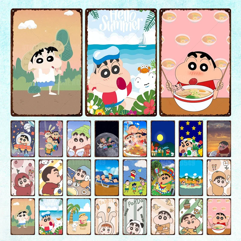 

Crayon Shin Chan Metal Tin Sign Cute Anime Cartoon Metal Poster Vintage Plaque Wall Stickers Iron Painting Home Decoration Plate