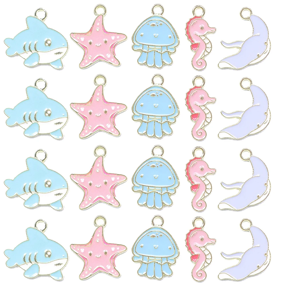 20 Pcs 2022 Cartoon Cute Design Underwater Animal Pendant Dolphin Starfish Jellyfish Pendant DIY Jewelry Making Parts Wholesale