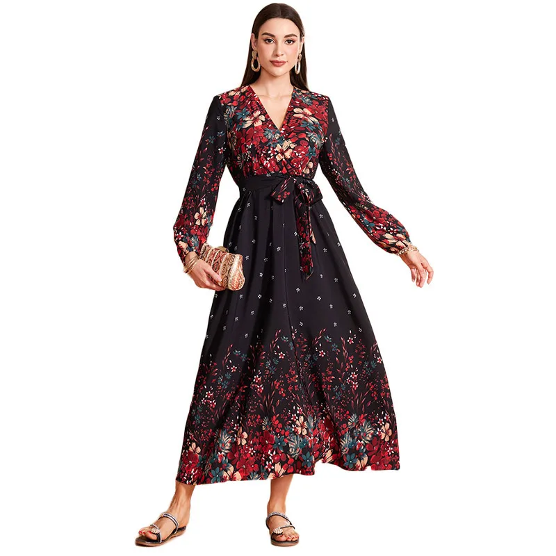 Платье с рукавами-фонариками для женщин черное платье принтом в виде Аравии