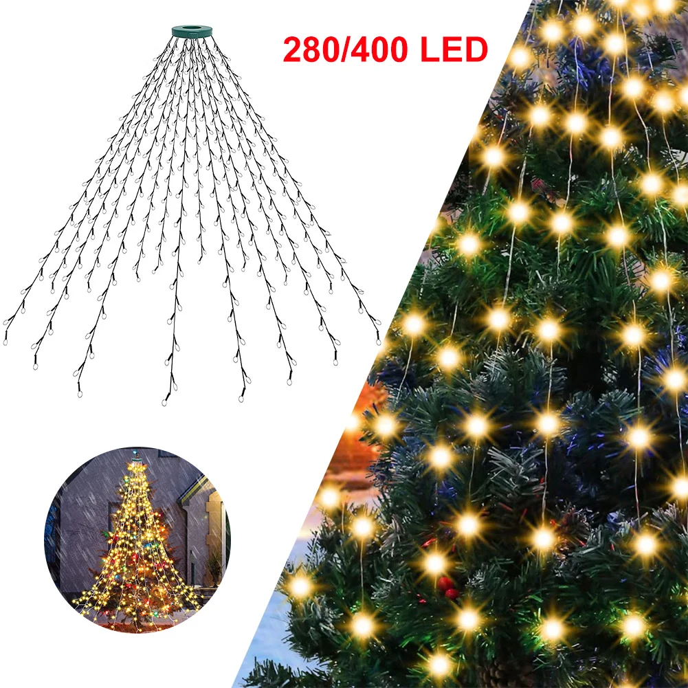 280/400LED Christmas Garland String Light Xmas Tree Hanging Waterfall Light 8 Modes Fairy Lights For Party Wedding Holiday Decor