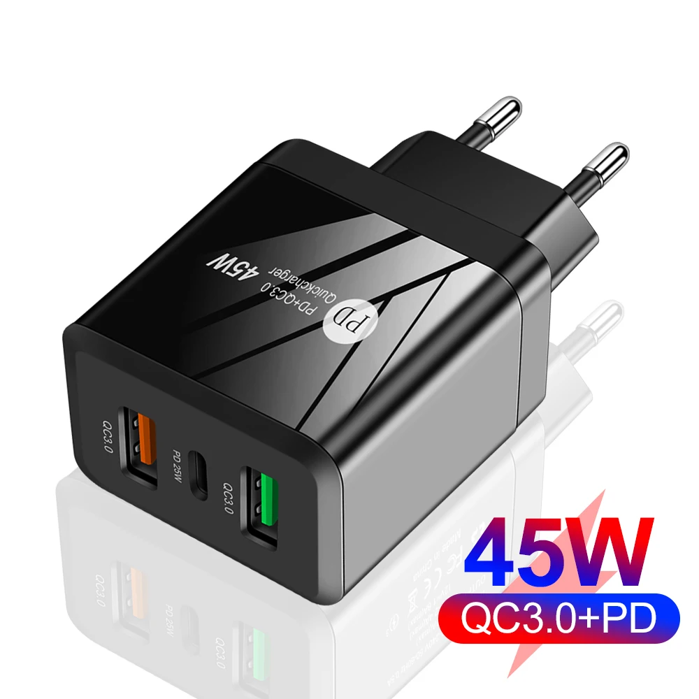 

Mobile Phone Charger PD Type C Fast Charger QC 3.0 for iphone Xiaomi Samsung Realme Oneplus USB C Power Adapter 45W USB Charger