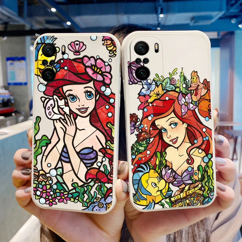 

Disney Princess Ariel Mermaid For Xiaomi Redmi Note 12 12Pro 11 11S 11T 10S 10 9S 9T 9 8 Pro Plus 5G Liquid Rope Phone Case