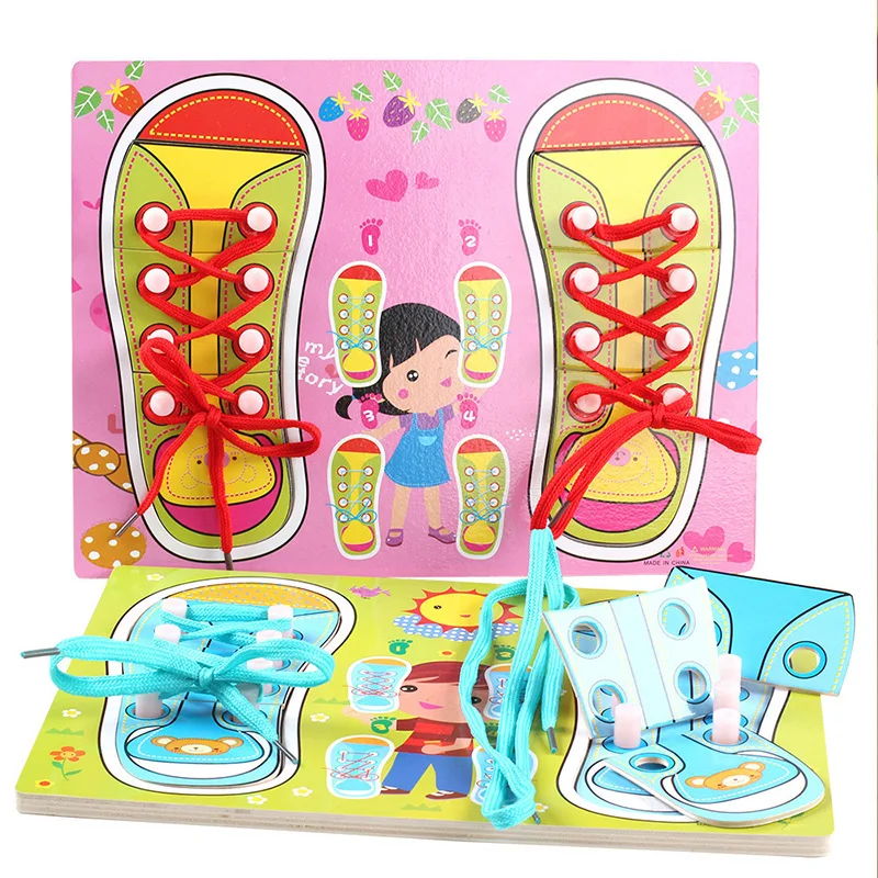

Shoelace Mould Wooden Shoe Laces Tied Shoe Laces Large Class Threading Children's Kindergarten Educational Toys Lace Up Rope