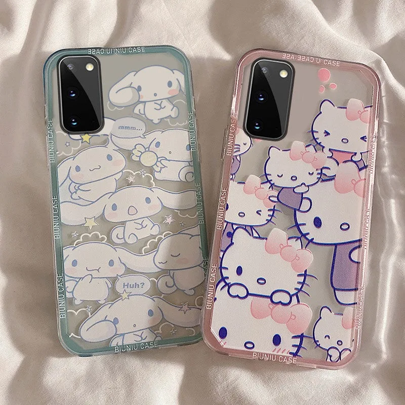 

Sanrio Hello Kitty Transparent Powder Cinnamoroll Phone Cases For Samsung S22 Ultr S21 S20 FE A71 A52 5G A53 5G Note 20
