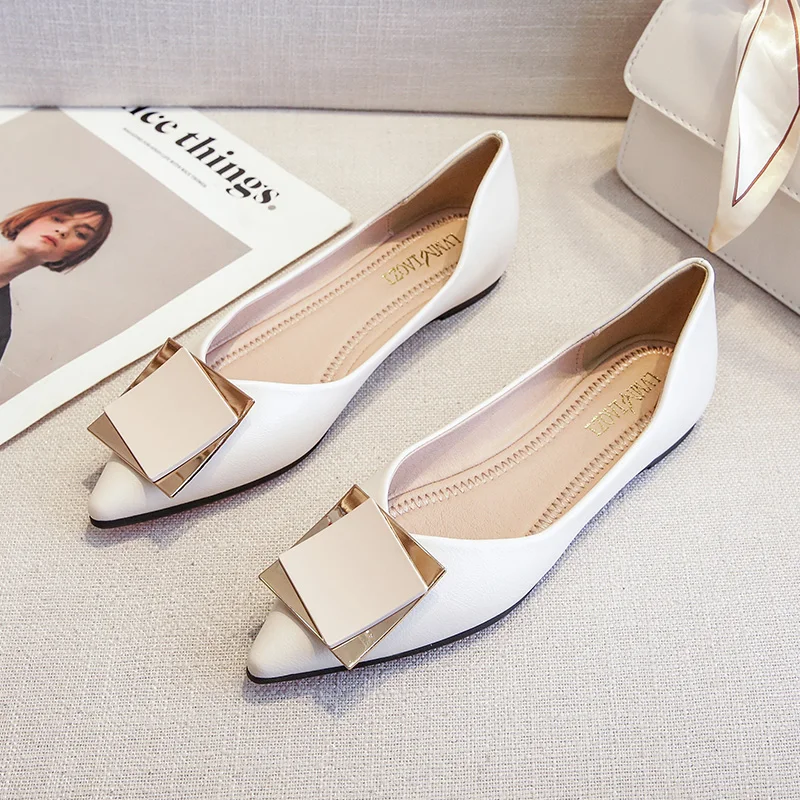 

Pointed Toe Single Shoes Women Spring/fall Women Shoes Square Button Office Lady Shallow Flat Shoes Women Large Size Boat Shoes