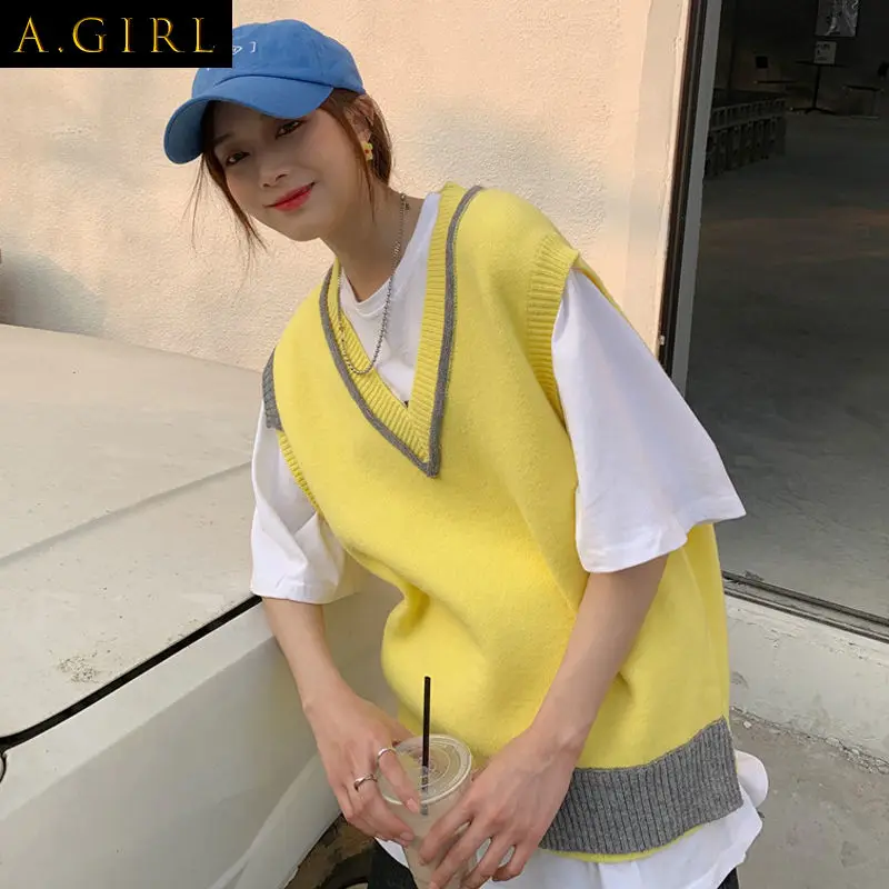

Sweater Vest Women Patchwork Design Fashion Ulzzang College Ladies Spring Loose Street Knitwear Cozy All-match Teens Clothing