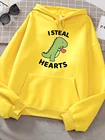 I Steal Hearts Little Dinosaur Print Hoody Womens Cartoon Loose Long Sleeves Забавный флис Женская мода Одежда высокого качества