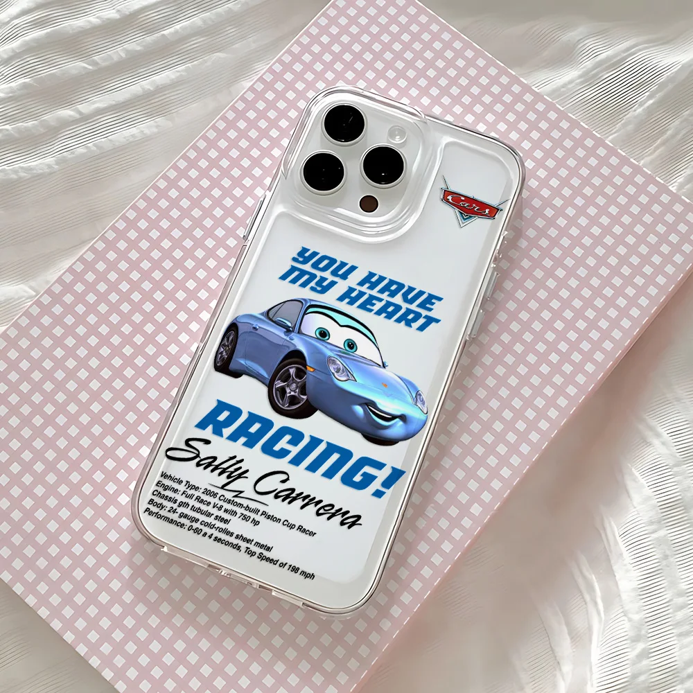 Фото Чехол для телефона HOT Cars L-Lightning M-McQueen для iPhone 17 16 15 14 13 12 11 Mini Pro Max X XR Air Plus, прозрачная задняя крышка №3