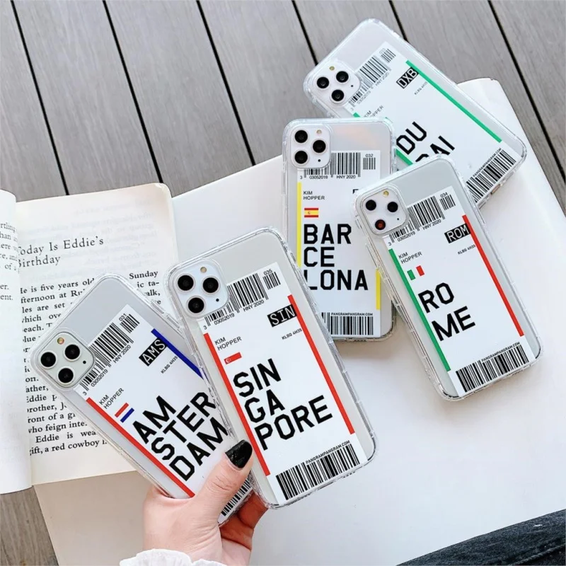

JOME Dubai Singapore World travel ticket phone case for iphone 7 8 plus 11Pro X XS MAX 12 13 New York Los Angeles clear cover