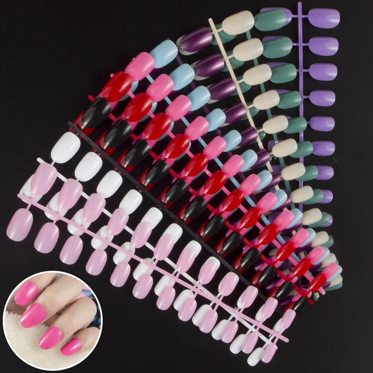 

Простые в использовании круглые однотонные накладные ногти с полным покрытием 10 компл./упак. разные цвета s смешанные 24 шт. ногтей в наборе