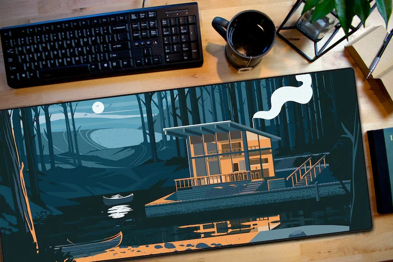 

Cabin Nights - Desk Mat | Giant Mouse Pad - Original Artwork - Stitched Edge - Gaming Mouse Pad - Home Office Decor
