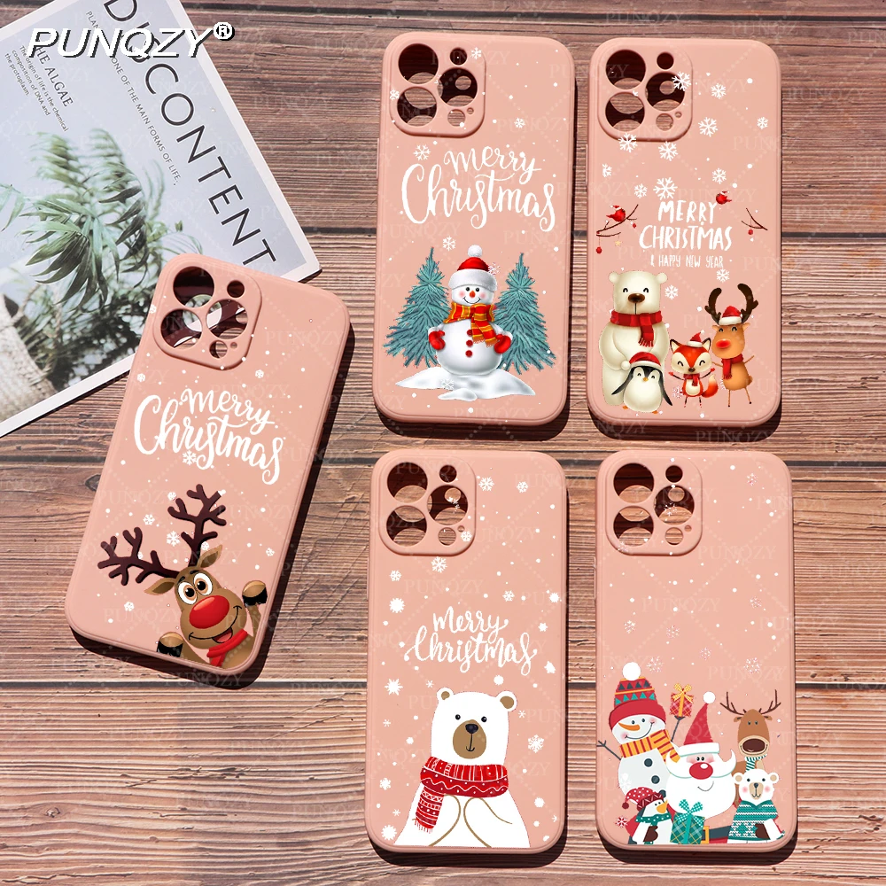 

PUNQZY Merry Christmas Christmas Tree Elk Phone Case For iPhone 14 12 11 13 PRO MAX XR X 8 7All-Inclusive Drop Protection Cover