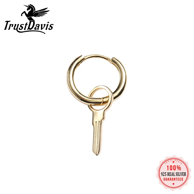 

Trustdavis 1Pcs Key Earring Clip100% 925 Sterling Silver Hoop Earrings Gold Tone Jewelry For Women Girl Friends DS1801