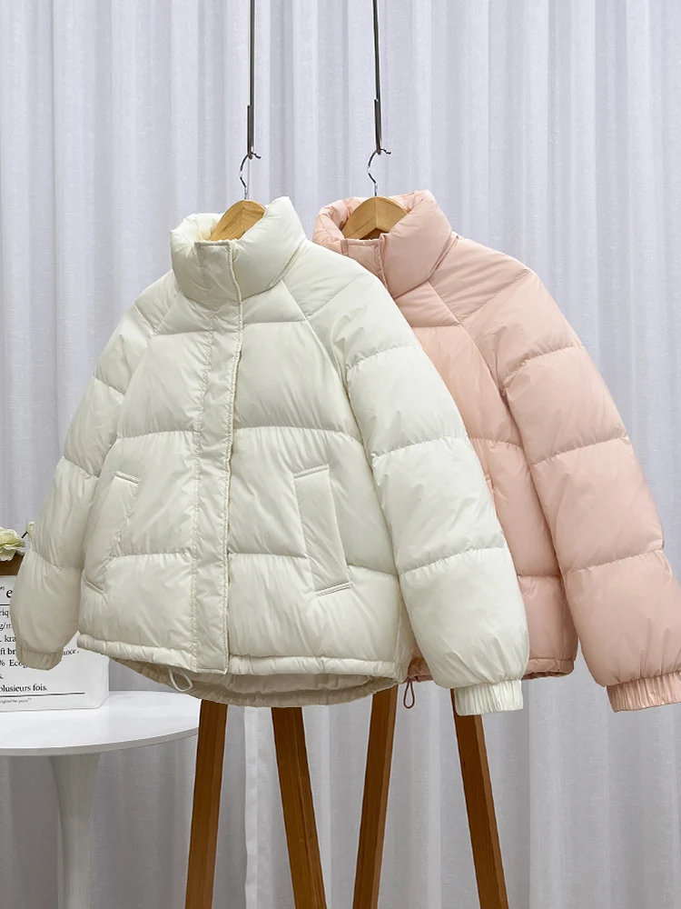 Pink Down Jackets Women's Stand Collar Long Sleeve Short Student Parkas 2022 New Korean Style Casual Winter Warm Down Coat