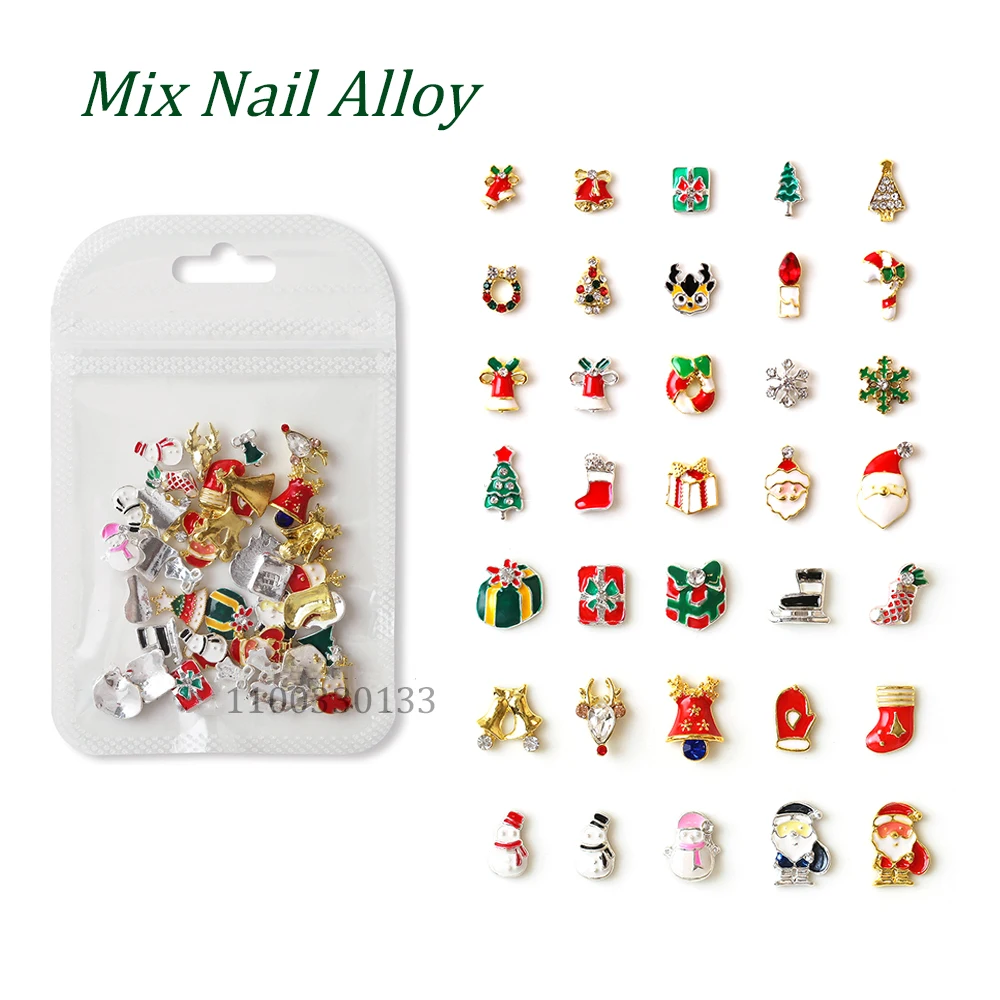 

40 50 Mix Christmas Vibe Nail Alloy Santa Claus Snow Metal Element Jewel Cartoon Elk Green Tree Nail Ornament Christmas Designer
