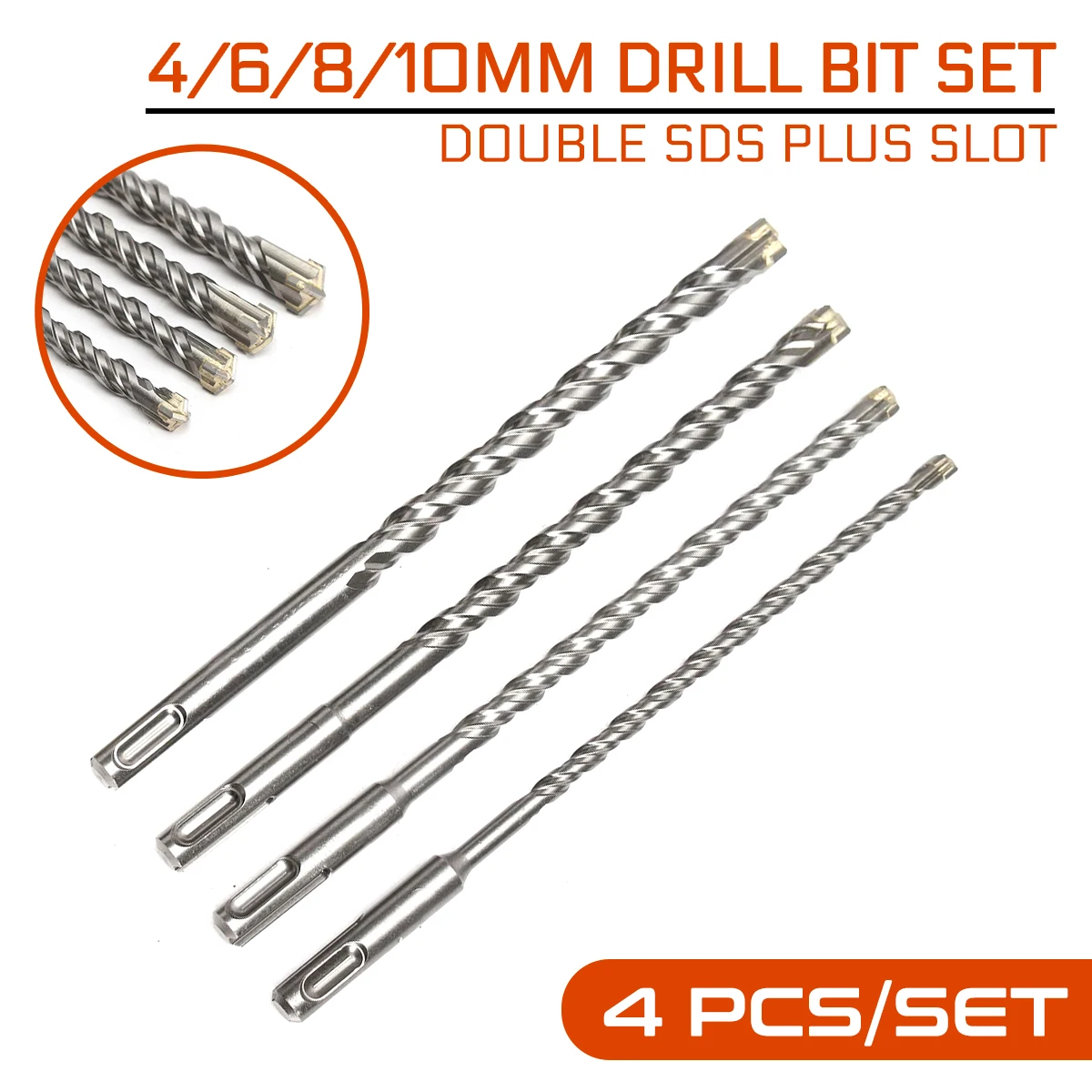 

4pcs For Electric Dril 11cm Concrete Drill Bit Double SDS Plus Slot Masonry Hammer Head Tool 5/6/8/10mm High Speed Steel Wrench