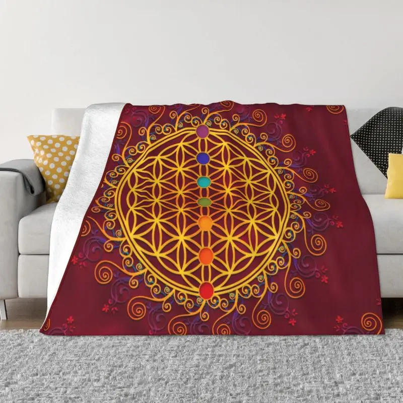 

Flower Of Life In Lotus Mandala Spiritual Blanket for Office Couch Quilt Flannel Fleece Sacred Geometry Meditation Throw Blanket