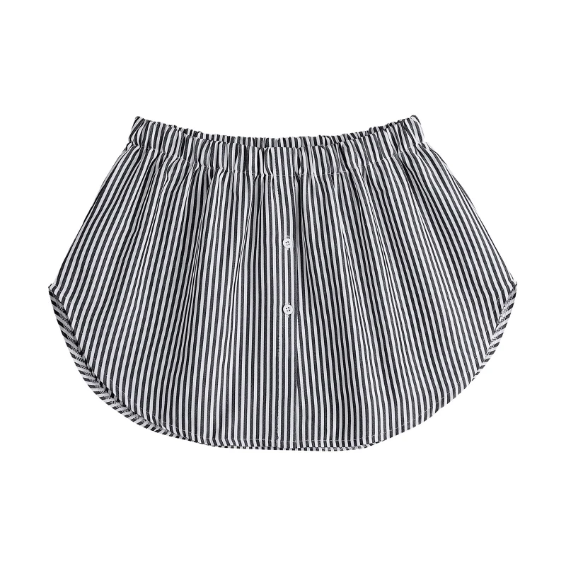 

Women Faux Layering Top Lower Sweep Skirt Hem Striped Shirt Extender Undershirt