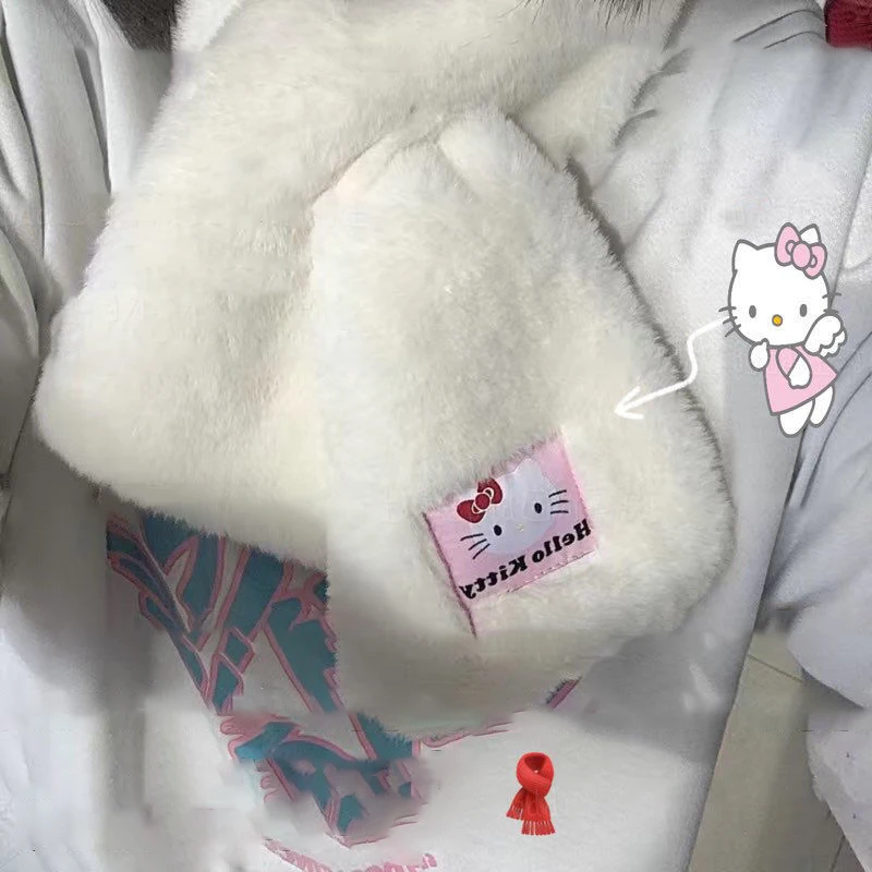 

Kawaii Sanrio Anime Scarf Cute Hello Kitty Little Fresh Winter Plush Cold Prevention Windproof Thickening Scarf Gifts for Girls