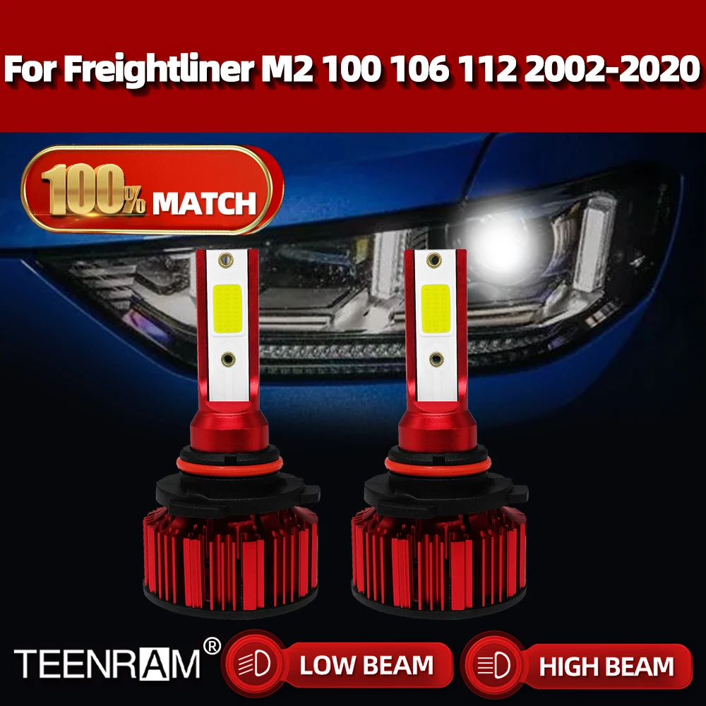 Car Headlight Bulbs 9005 HB3 9006 HB4 LED Headlamp 6000K Auto Lamp 40000LM For Freightliner M2 100 106 112 2002-2018 2019 2020