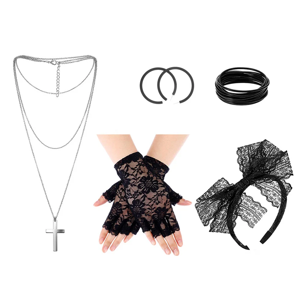 

Headband Costume Party Dress Aretes Para Mujer Vintage Earring Necklace