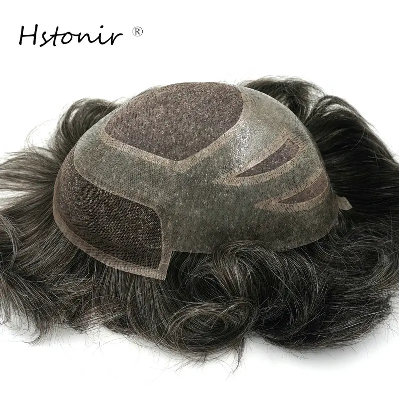 Hstonir Swiss Lace Wig Men Forehead Toupee 100% Human Hair System Grey Wig For Men Prosthetic Indian Remy Hair Pieces H010