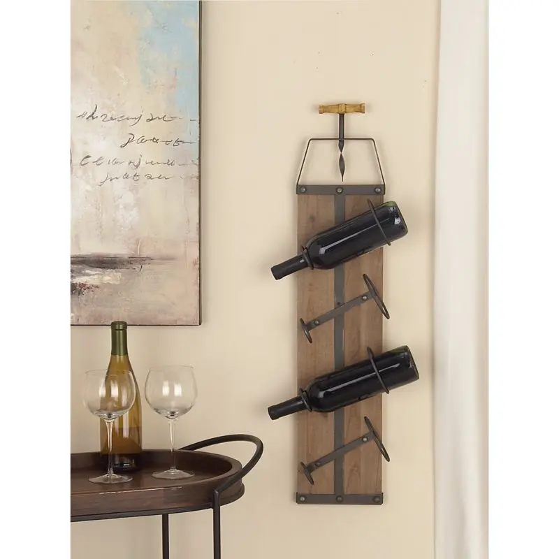 

8" x 32" Brown Wood 4 Bottles Wall Wine Rack, 1-Piece